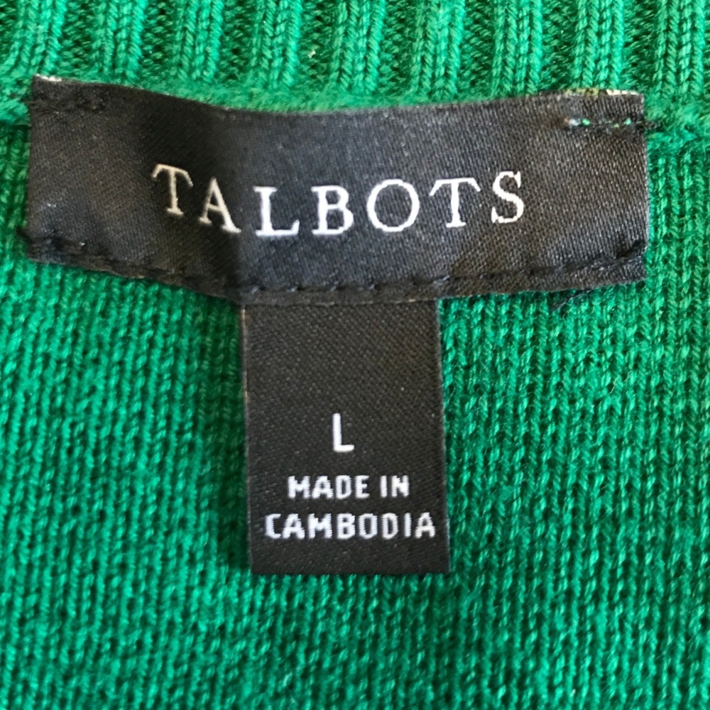 Talbots Green White Striped Side Button Cotton Blend Sweater Womens Large Preppy - Picture 5 of 16
